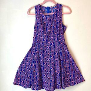 GIANNI BINI Sleeveless Blue Coral Zipper Dress Size Large